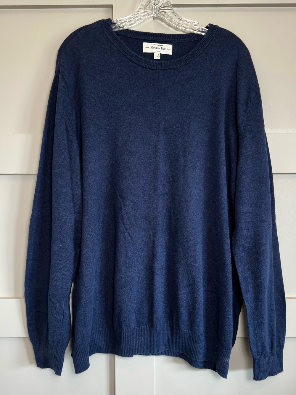 Hawker Rye Cotton Cashmere Men's XL Crewneck Sweater Navy Classic Quiet Luxury